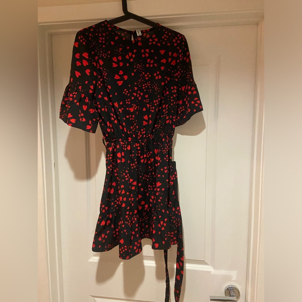 ASOS tie waist flippy mini dress heart print